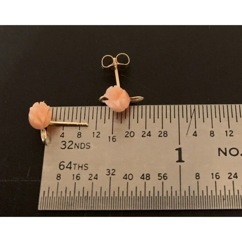 VINTAGE 14K GOLD ANGEL SKIN CORAL ROSES FLOWERS POST STUD EARRINGS